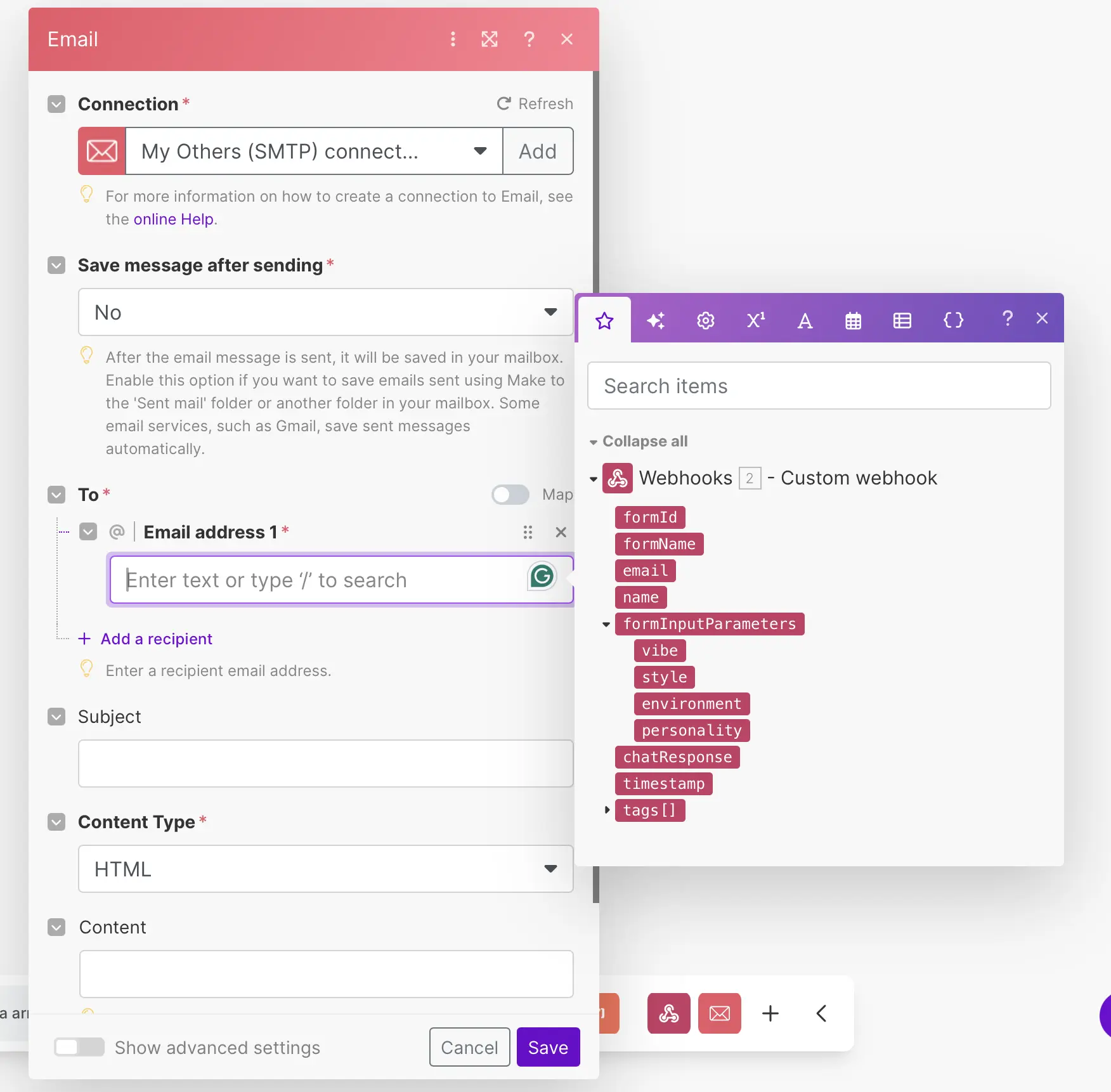 Email config with dynamic values