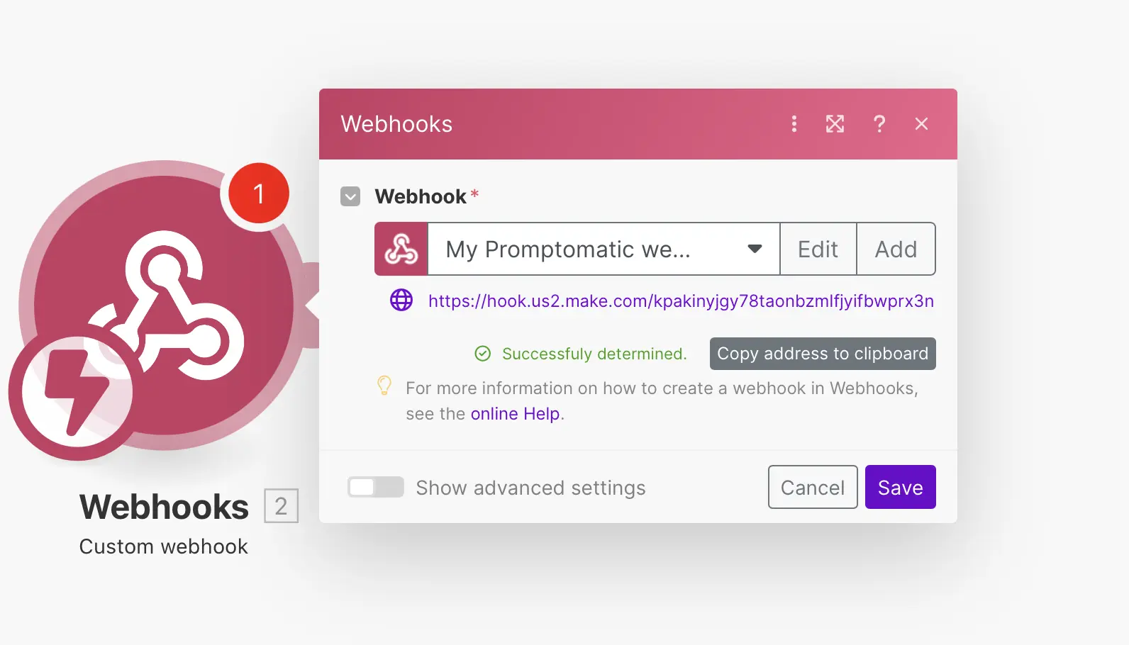 Webhook successfully determined